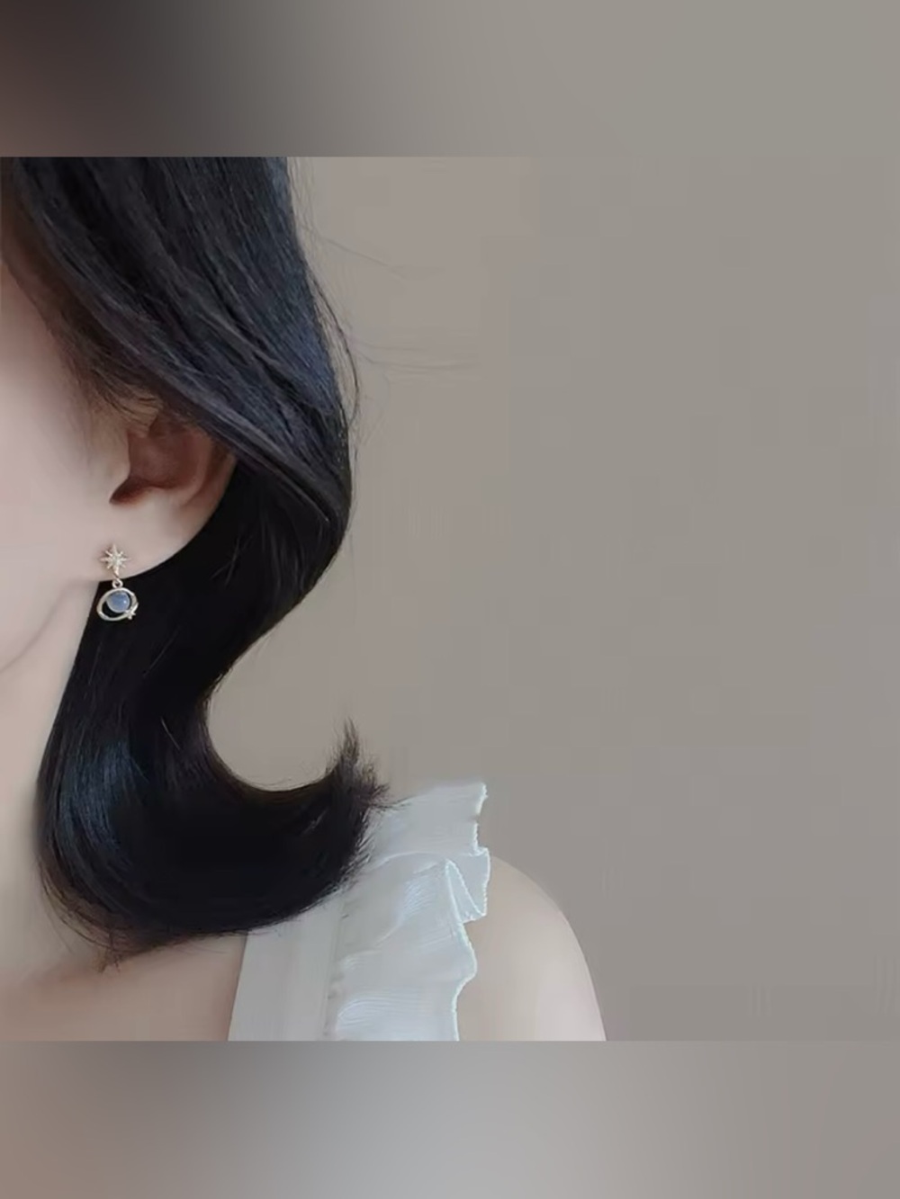 Cosmic Star River Ear Stud Earrings Blue Opal Cat Eye - Picture 2 of 8